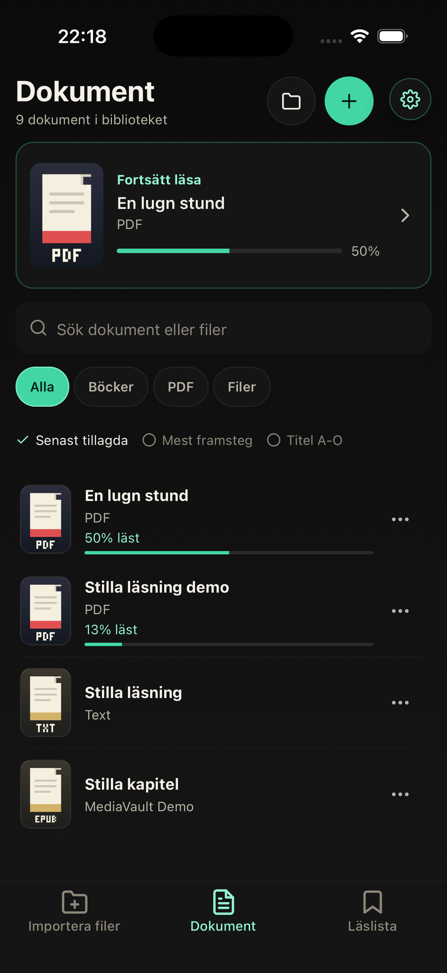 Ravlio-Dokumentbibliothek mit EPUB-, Text- und PDF-Dateien